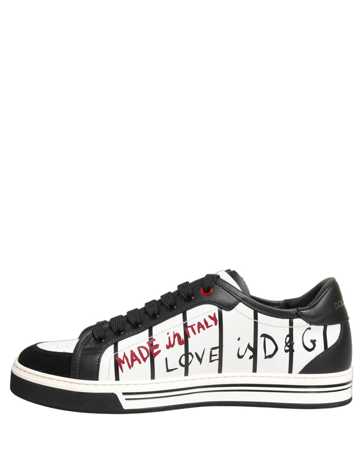 Dolce &amp; Gabbana White Black Dg Logo King Patch Low-top Sneaker Shoes
