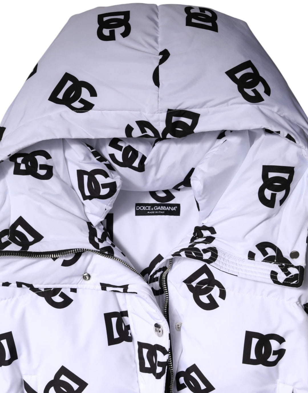 Dolce &amp; Gabbana Puffer Jackets - White Black DG Mania Polyester Jacket
