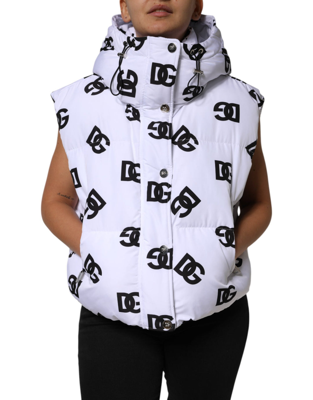 Dolce &amp; Gabbana Puffer Jackets - White Black DG Mania Polyester Jacket