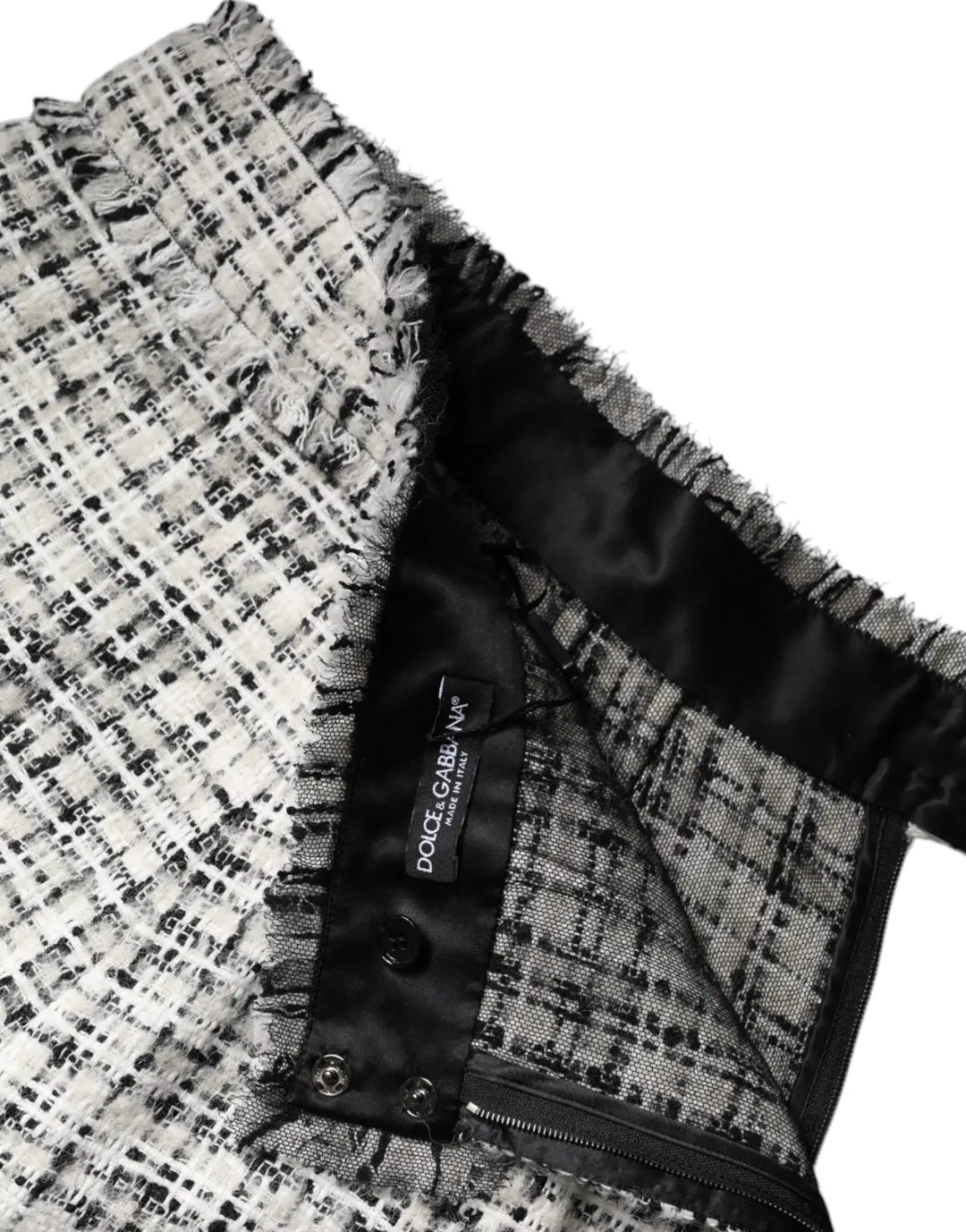 Dolce &amp; Gabbana White Black High Waist Tartan Tweed Mini Skirt