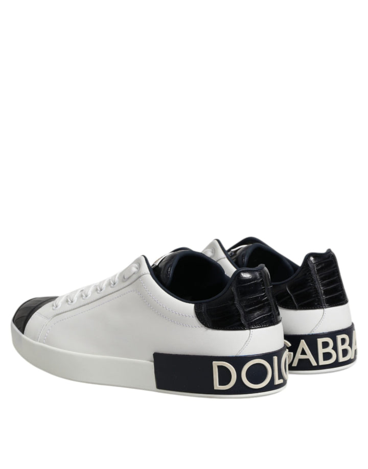 Dolce &amp; Gabbana White Black Leather Portofino Sneaker Shoes