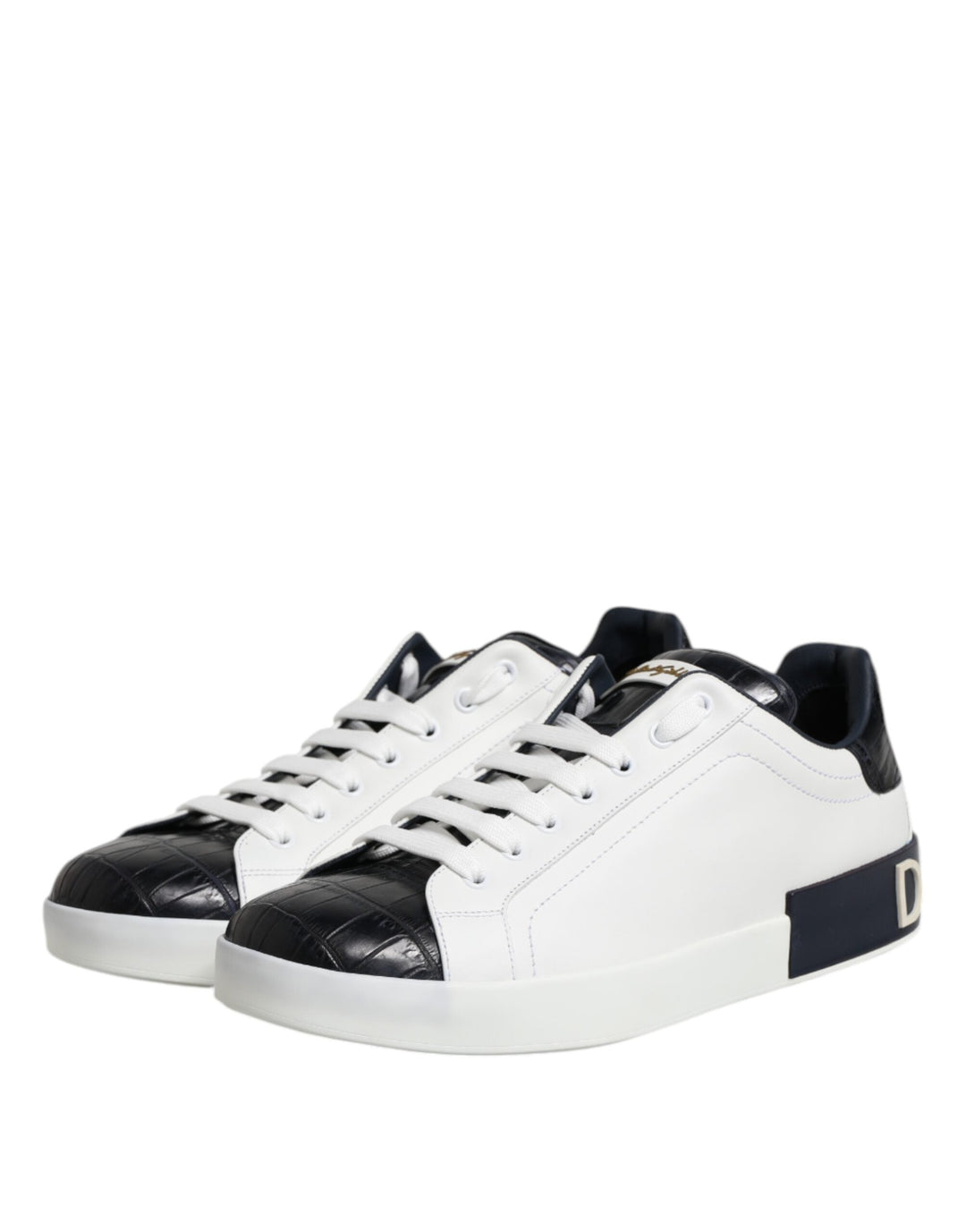 Dolce &amp; Gabbana White Black Leather Portofino Sneaker Shoes