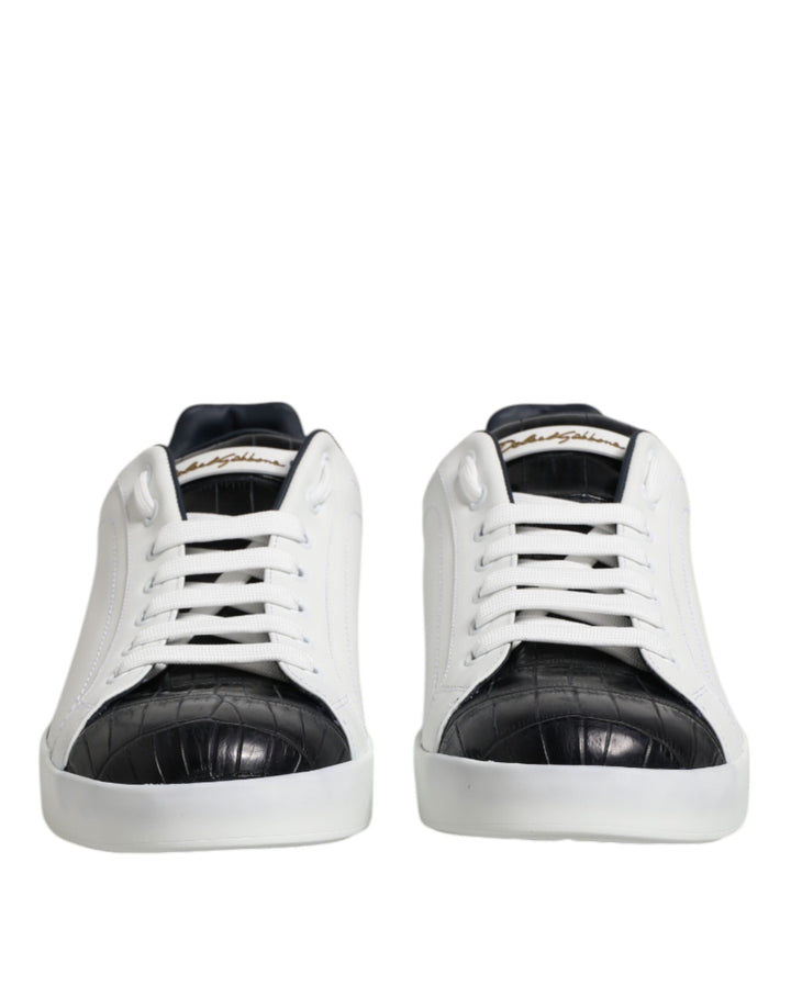 Dolce &amp; Gabbana White Black Leather Portofino Sneaker Shoes