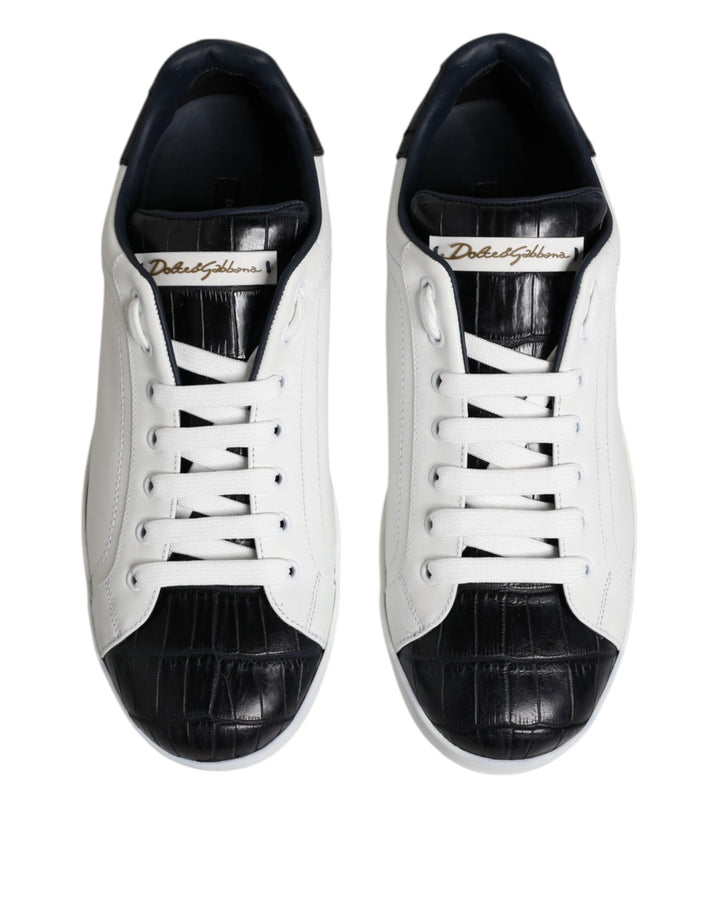 Dolce &amp; Gabbana White Black Leather Portofino Sneaker Shoes