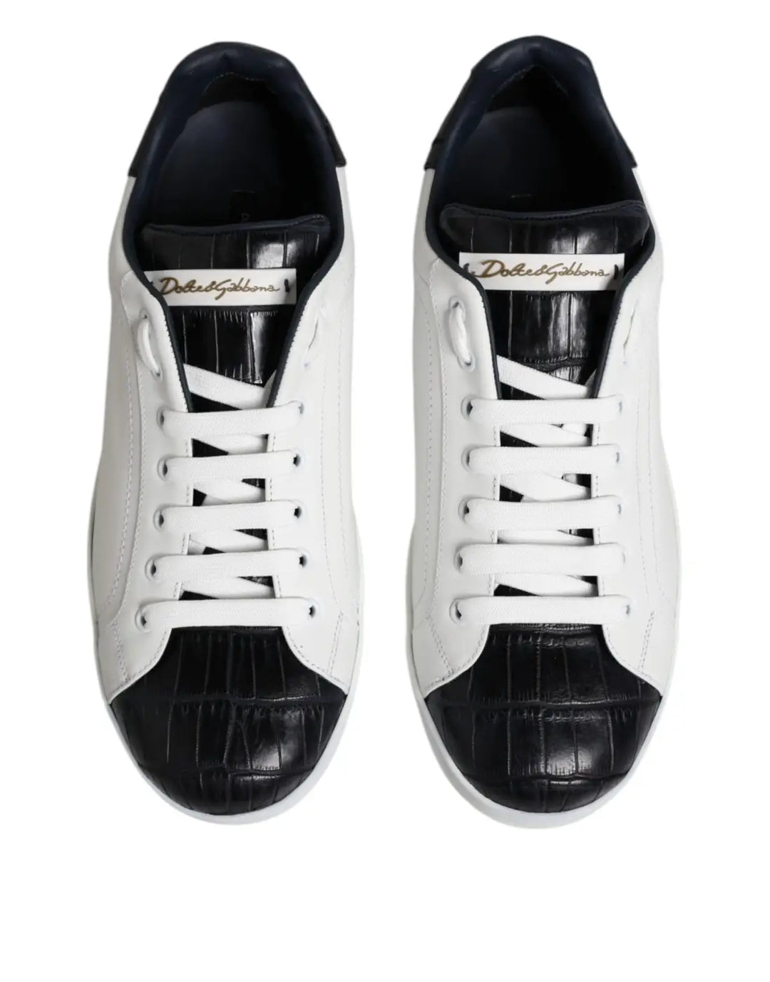 Dolce &amp; Gabbana White Black Leather Portofino Sneaker Shoes