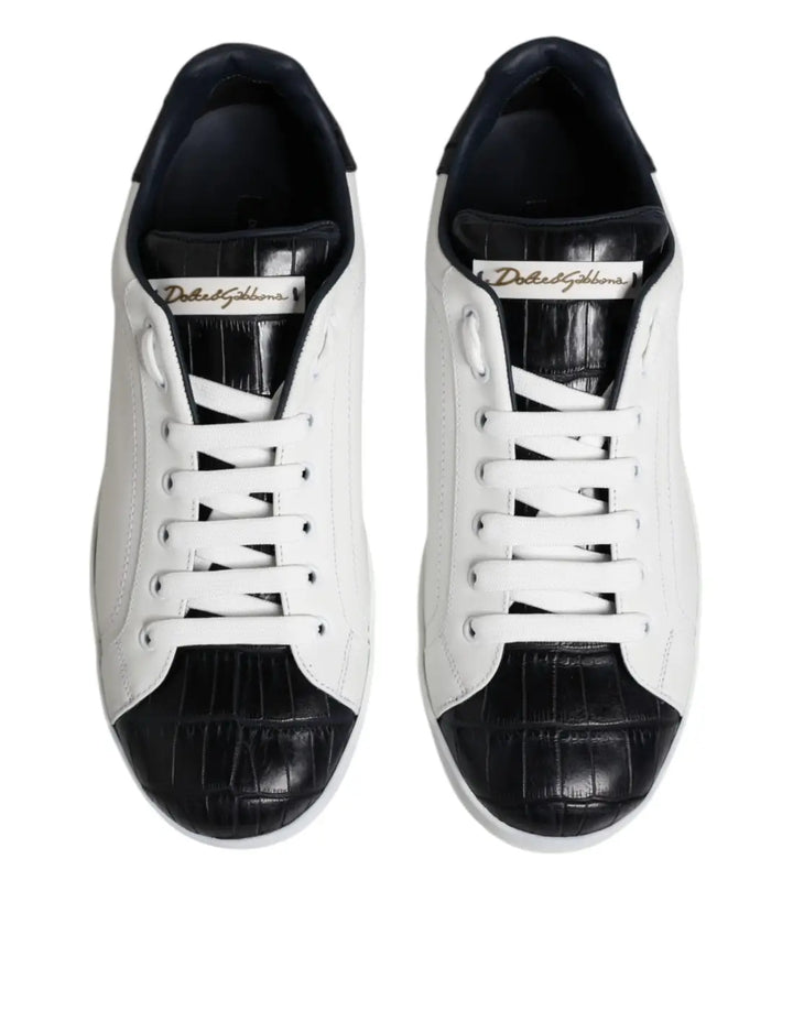Dolce &amp; Gabbana White Black Leather Portofino Sneaker Shoes