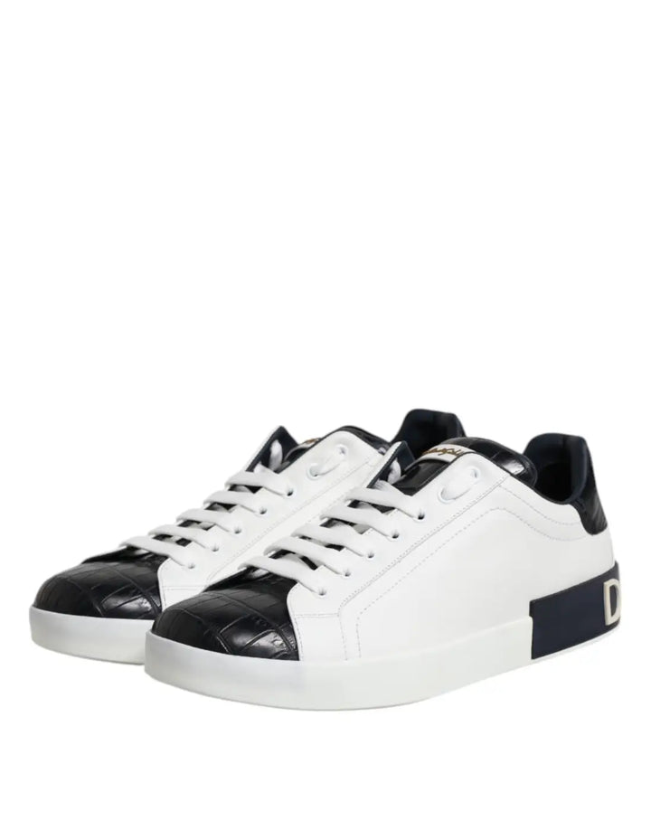 Dolce &amp; Gabbana White Black Leather Portofino Sneaker Shoes