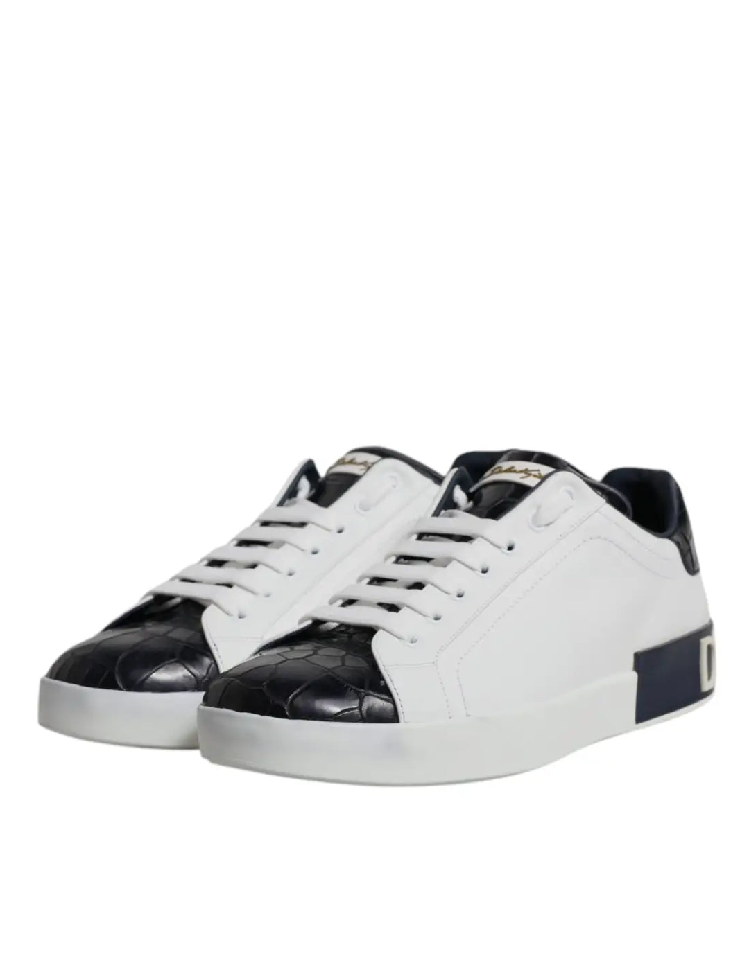 Dolce &amp; Gabbana White Black Leather Portofino Sneakers Shoes