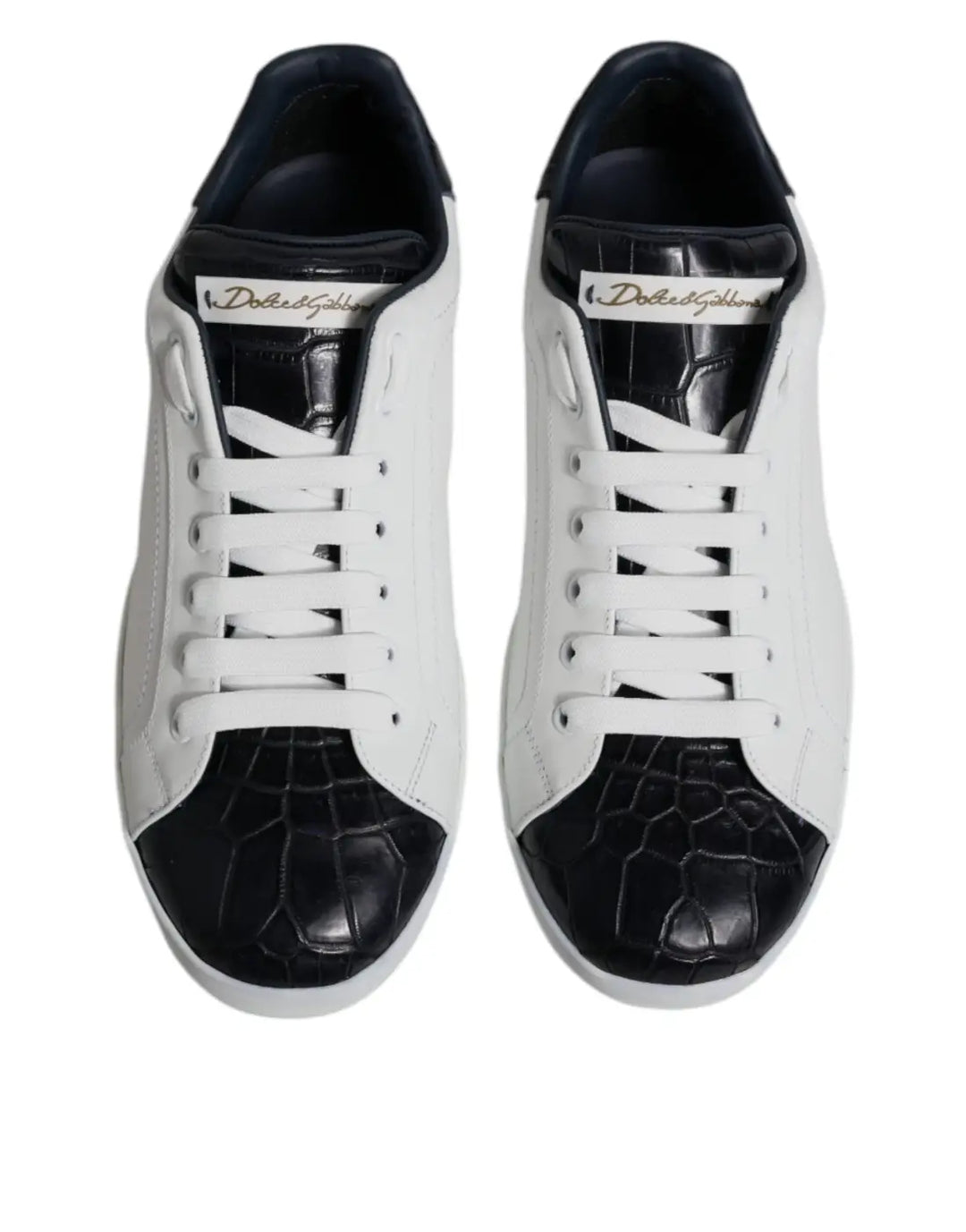 Dolce &amp; Gabbana White Black Leather Portofino Sneakers Shoes