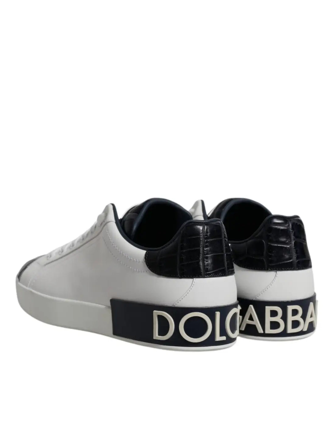 Dolce &amp; Gabbana White Black Leather Portofino Sneakers Shoes