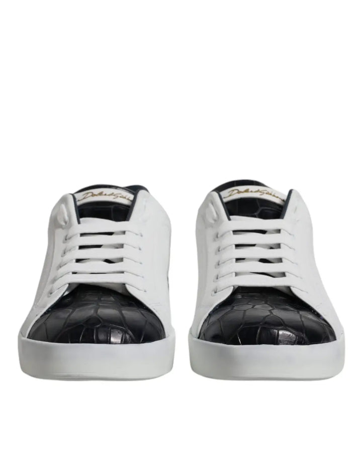 Dolce &amp; Gabbana White Black Leather Portofino Sneakers Shoes