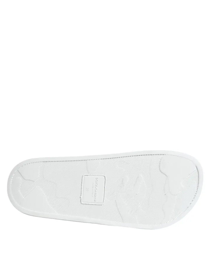 Dolce &amp; Gabbana White Black Leather Sandals Beachwear Shoes