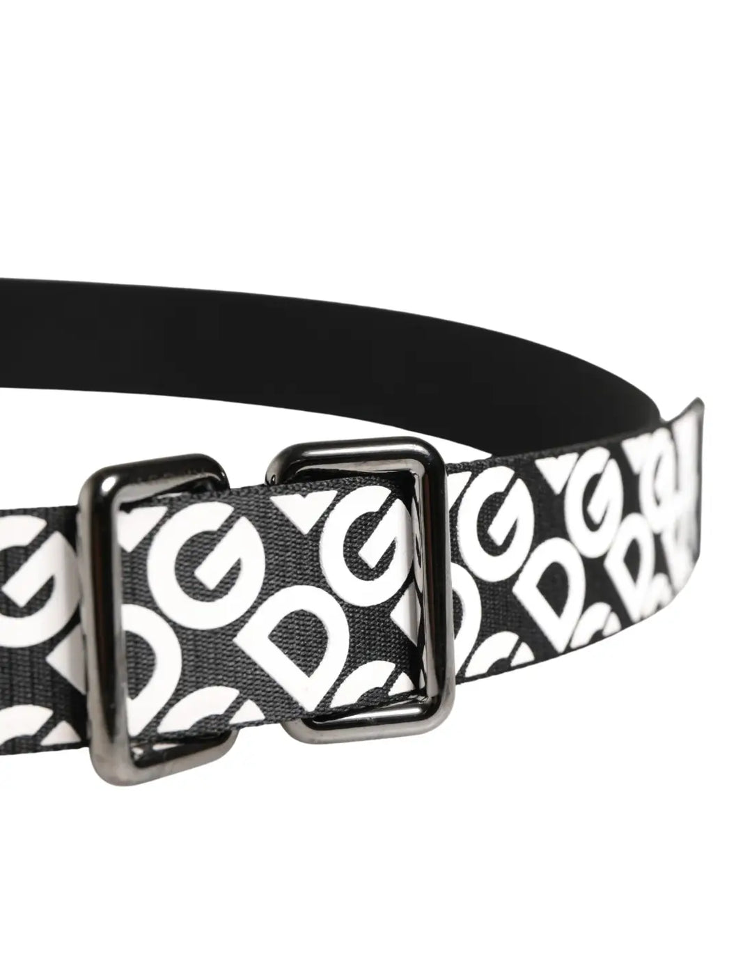 Dolce &amp; Gabbana White Black Logo Leather Metal Buckle Belt