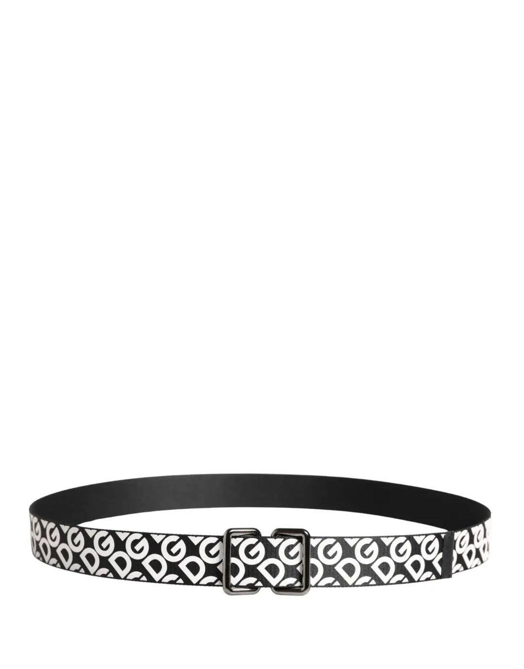 Dolce &amp; Gabbana White Black Logo Leather Metal Buckle Belt