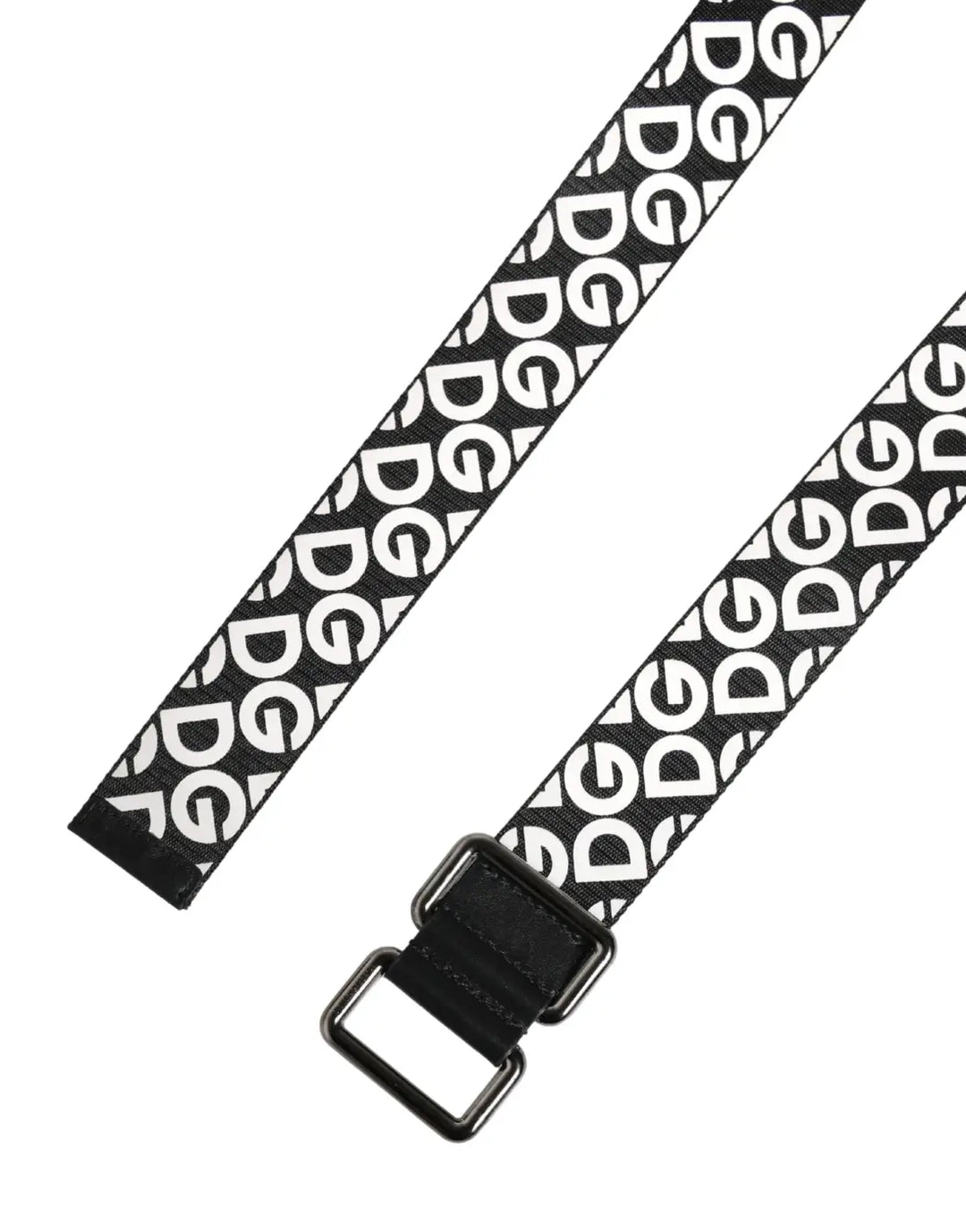 Dolce &amp; Gabbana White Black Logo Leather Metal Buckle Belt