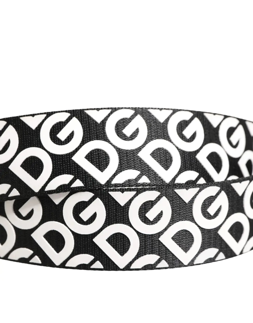 Dolce &amp; Gabbana White Black Logo Leather Metal Buckle Belt