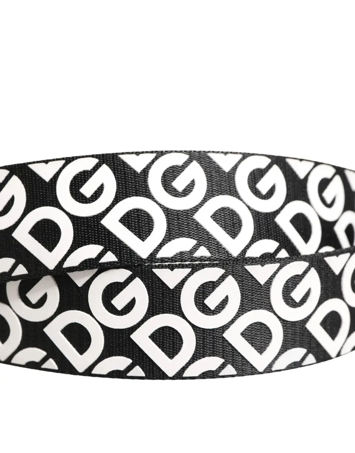 Dolce &amp; Gabbana White Black Logo Leather Metal Buckle Belt