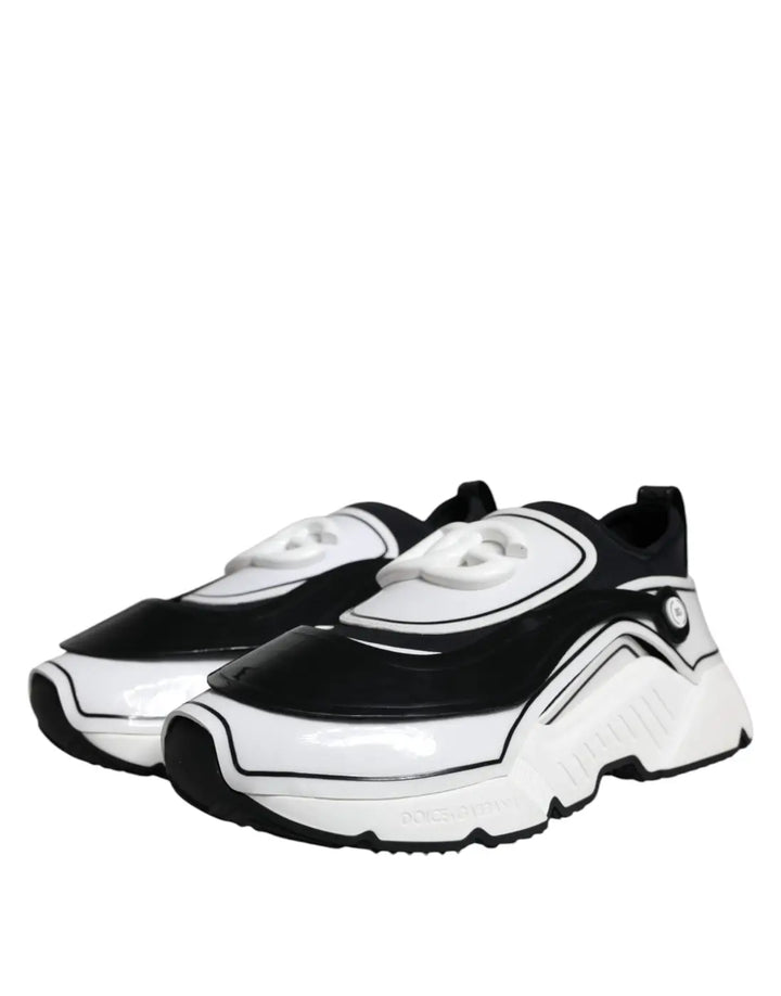 Dolce &amp; Gabbana White Black Logo Plaque Daymaster Sneakers Shoes