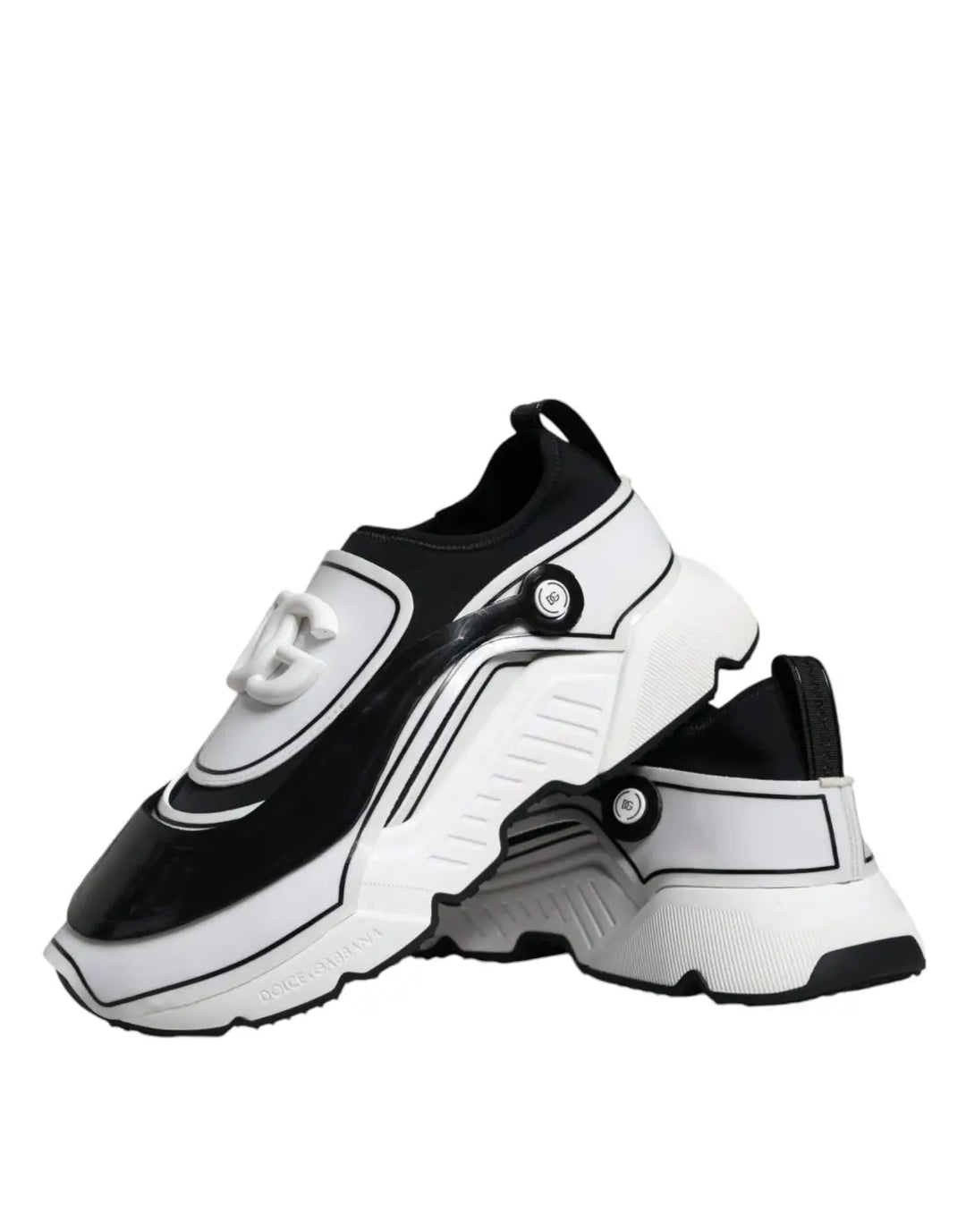 Dolce &amp; Gabbana White Black Logo Plaque Daymaster Sneakers Shoes