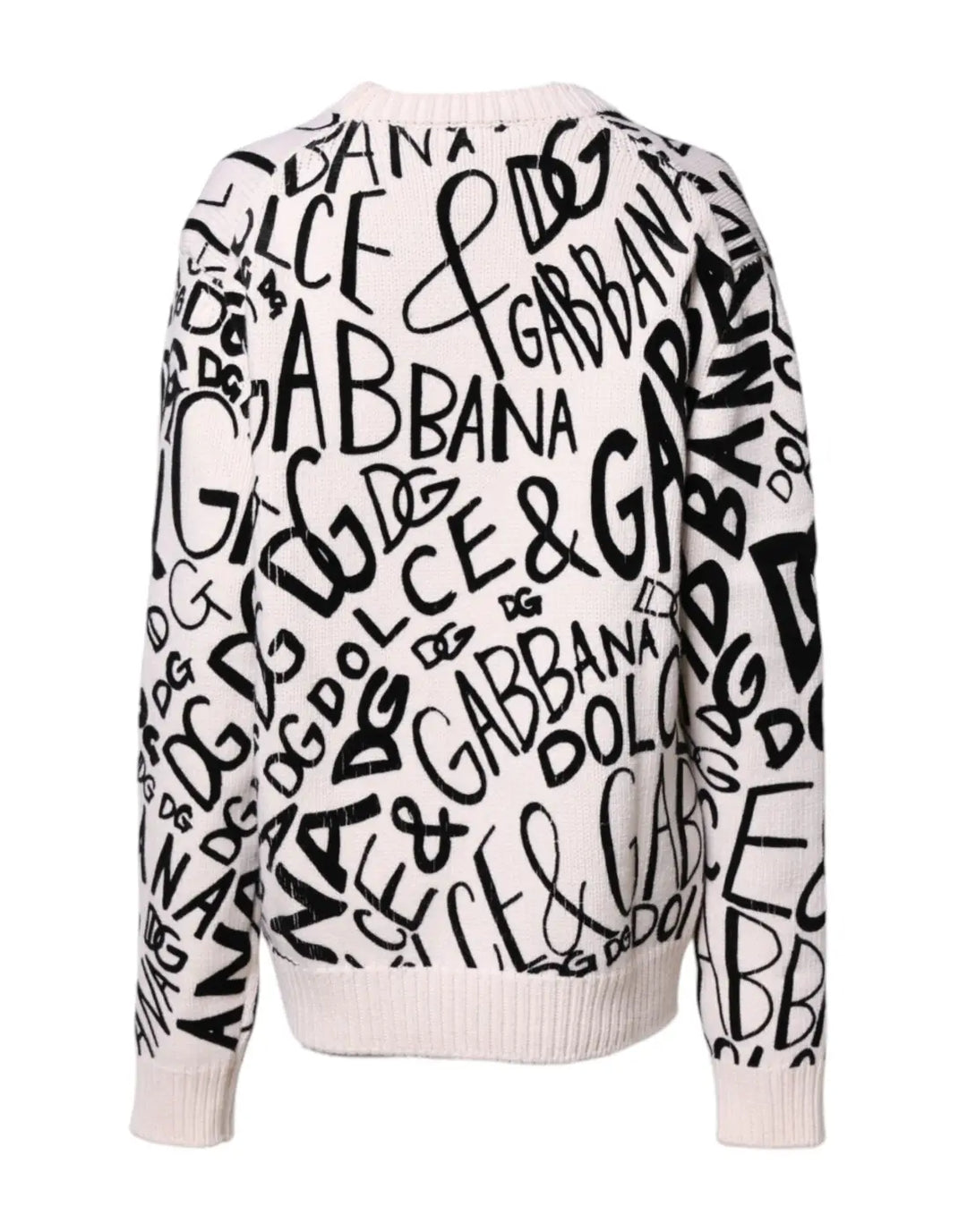 Dolce &amp; Gabbana White Black Logo Print Women Pullover Sweater