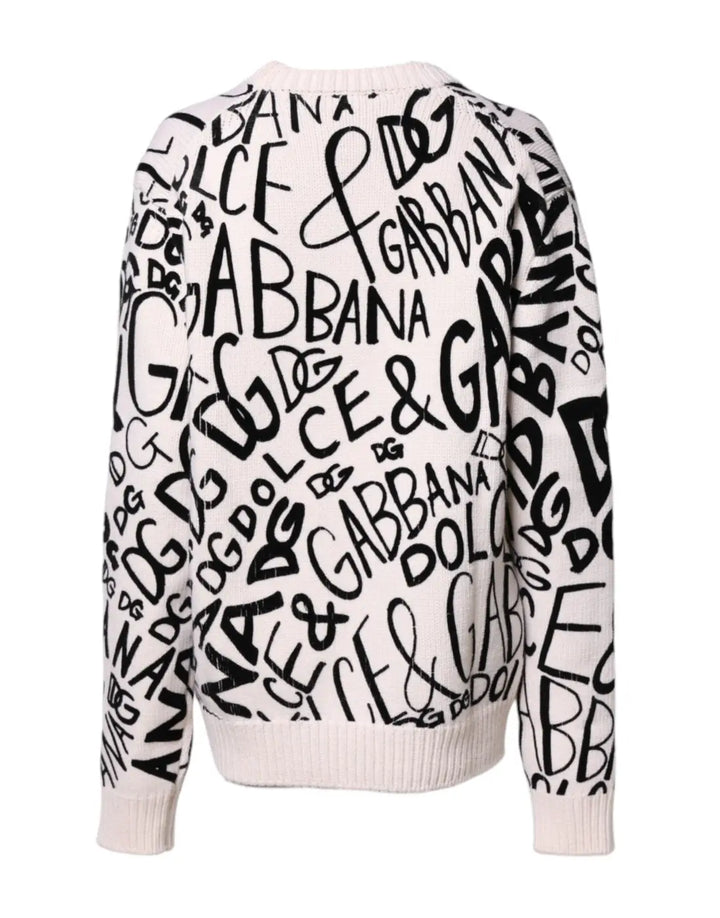 Dolce &amp; Gabbana White Black Logo Print Women Pullover Sweater
