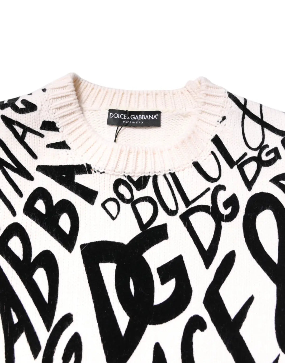 Dolce &amp; Gabbana White Black Logo Print Women Pullover Sweater