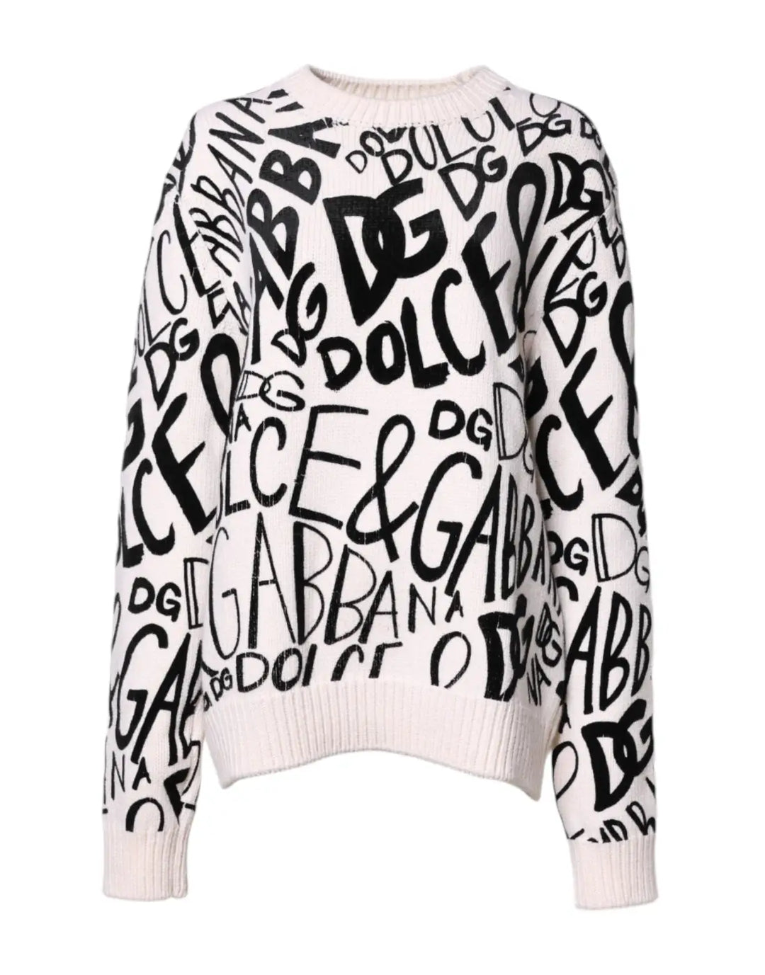 Dolce &amp; Gabbana White Black Logo Print Women Pullover Sweater