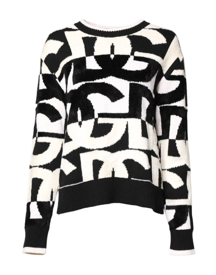 Dolce &amp; Gabbana White Black Logo Print Women Pullover Sweater