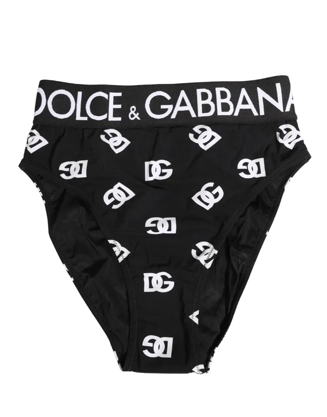 Dolce &amp; Gabbana White Black Logo Waistband Midi Brief Underwear