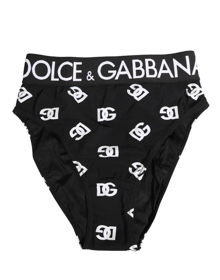 Dolce &amp; Gabbana White Black Logo Waistband Midi Brief Underwear