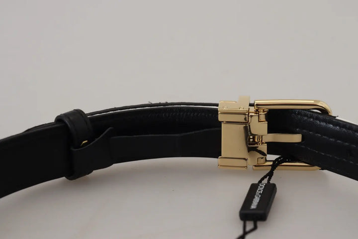 Dolce &amp; Gabbana White Black Patchwork Gold Metal Buckle Belt