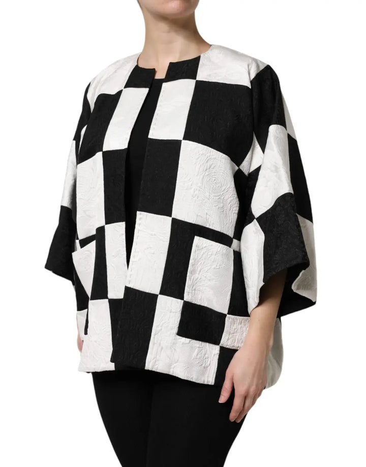 Dolce &amp; Gabbana White Black Patchwork Jacquard Blazer Jacket