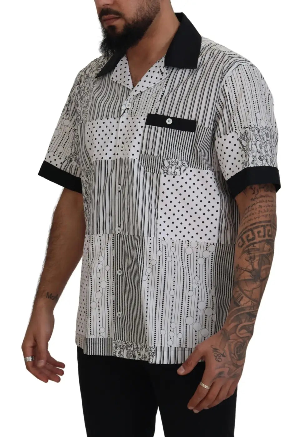 Dolce &amp; Gabbana White Black Patterned Button Down Shirt