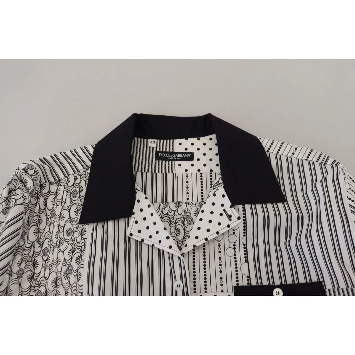 Dolce & Gabbana White Black Patterned Button Down Shirt