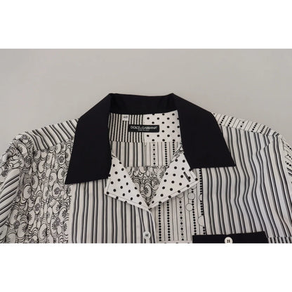 Dolce & Gabbana White Black Patterned Button Down Shirt