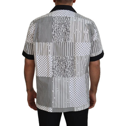 Dolce & Gabbana White Black Patterned Button Down Shirt