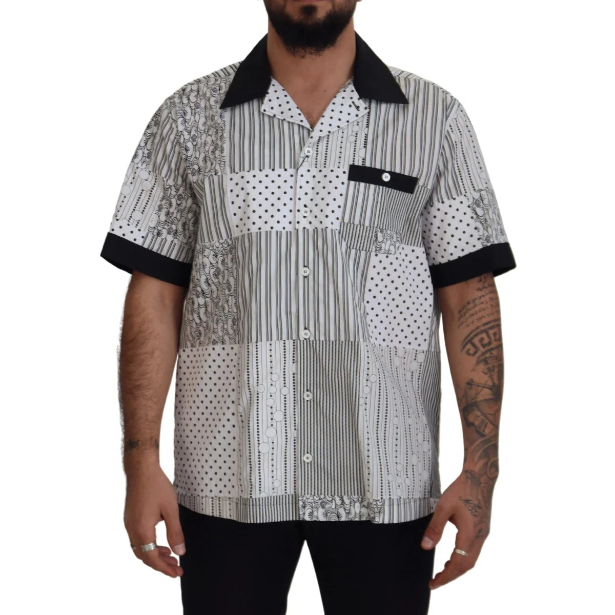 Dolce & Gabbana White Black Patterned Button Down Shirt