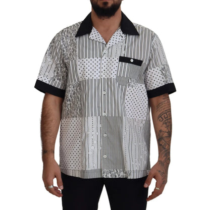 Dolce & Gabbana White Black Patterned Button Down Shirt