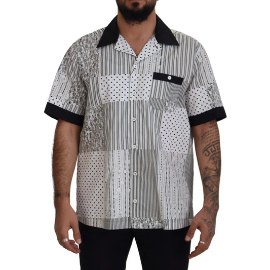 Dolce & Gabbana White Black Patterned Button Down Shirt