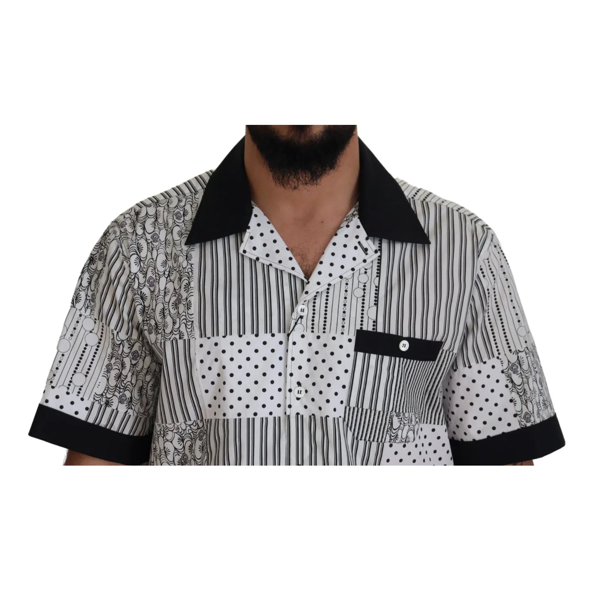 Dolce & Gabbana White Black Patterned Button Down Shirt
