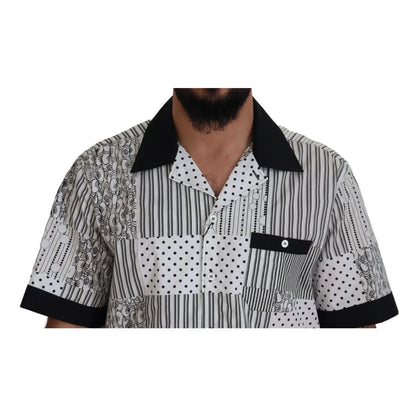 Dolce & Gabbana White Black Patterned Button Down Shirt