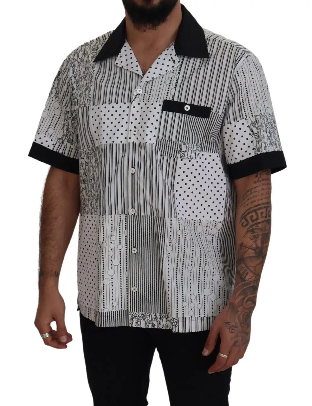 Dolce &amp; Gabbana White Black Patterned Button Down Shirt
