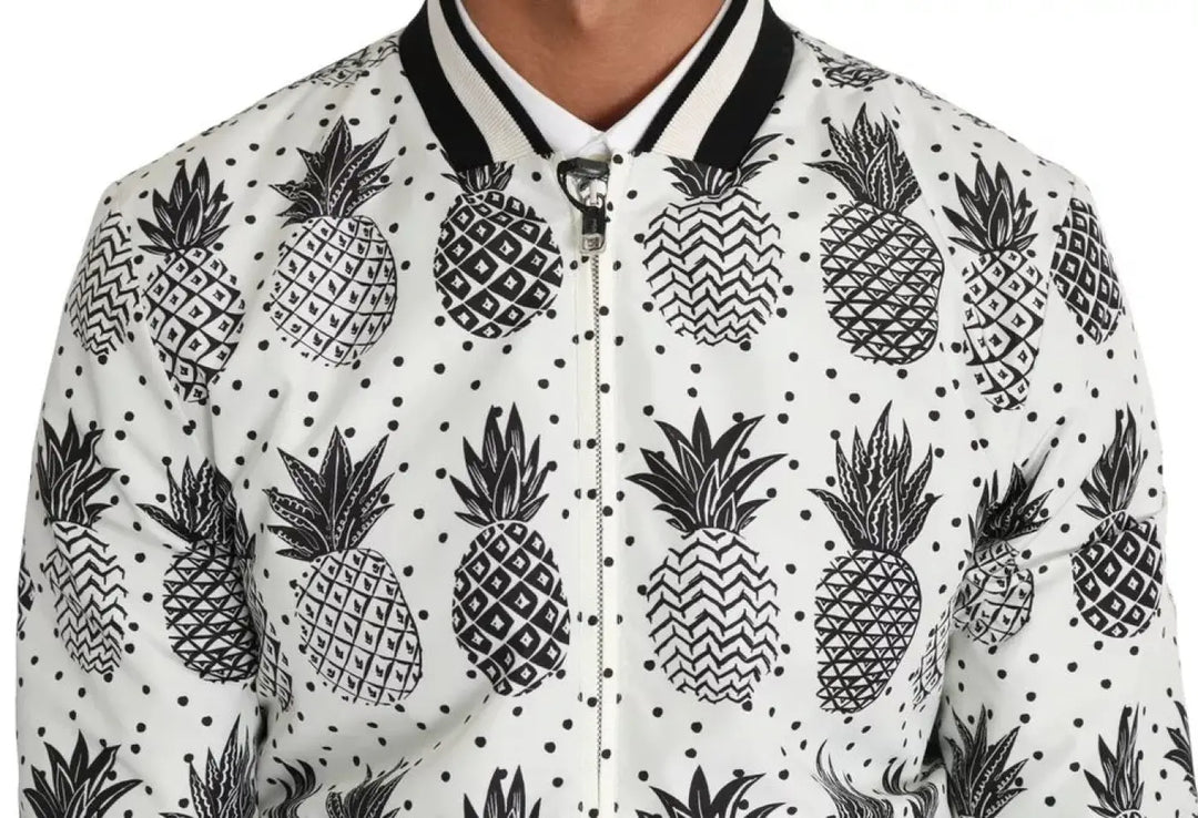 Dolce &amp; Gabbana White Black Pineapple Bomber Coat Jacket