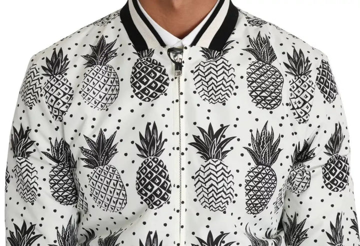 Dolce &amp; Gabbana White Black Pineapple Bomber Coat Jacket