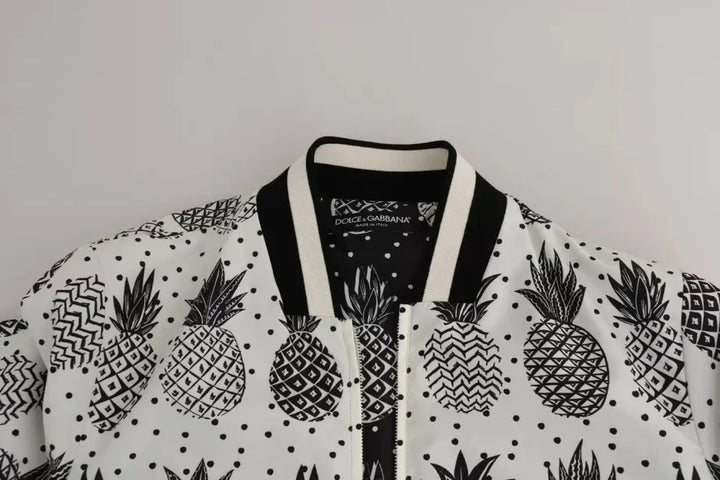 Dolce &amp; Gabbana White Black Pineapple Bomber Coat Jacket