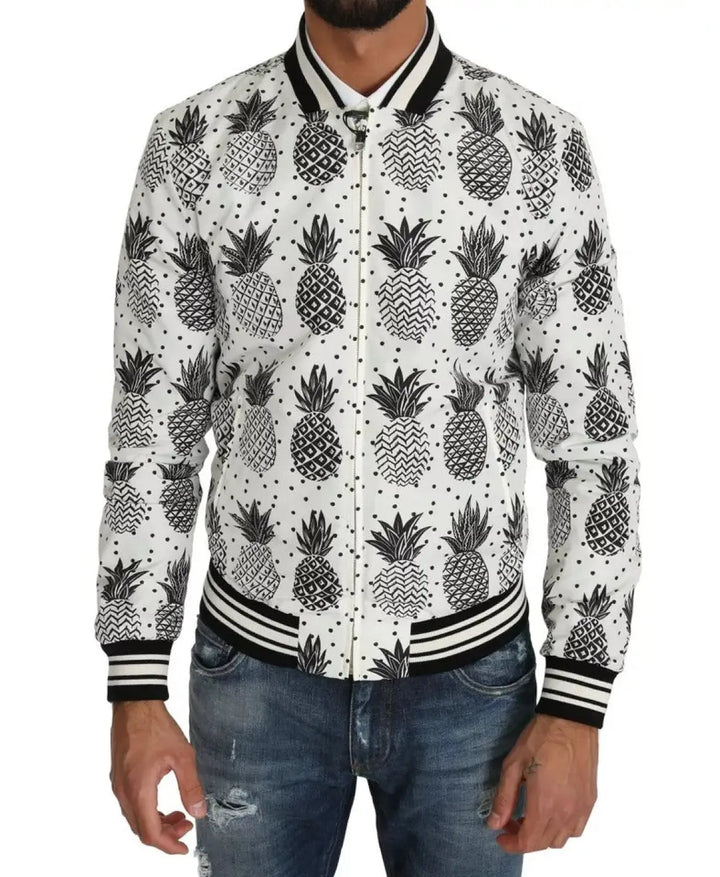 Dolce &amp; Gabbana White Black Pineapple Bomber Coat Jacket