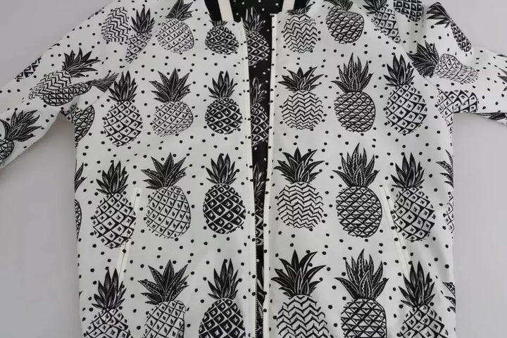 Dolce &amp; Gabbana White Black Pineapple Bomber Coat Jacket