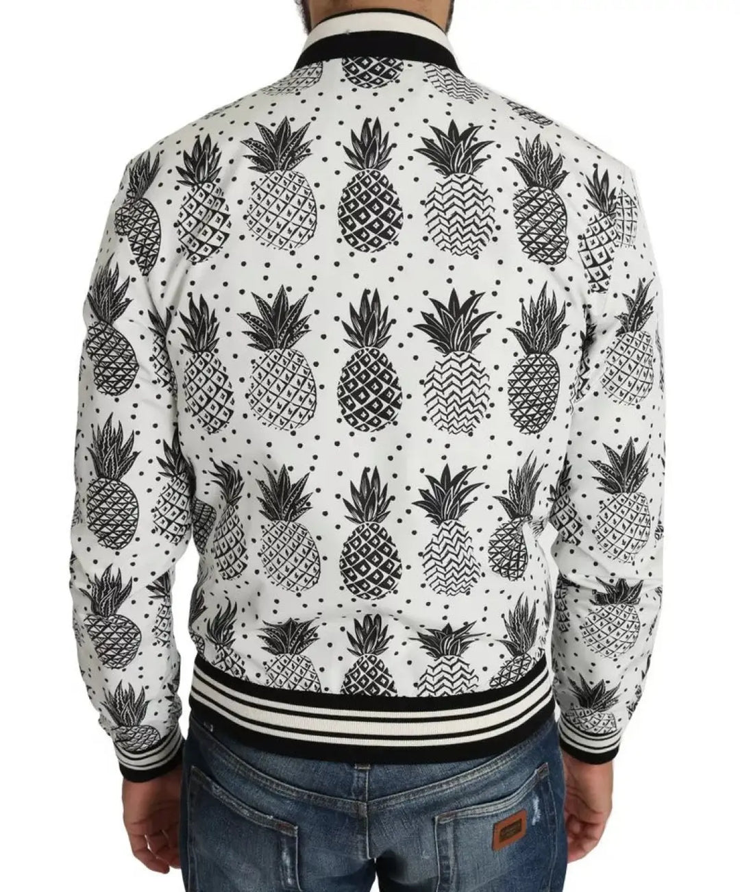 Dolce &amp; Gabbana White Black Pineapple Bomber Coat Jacket