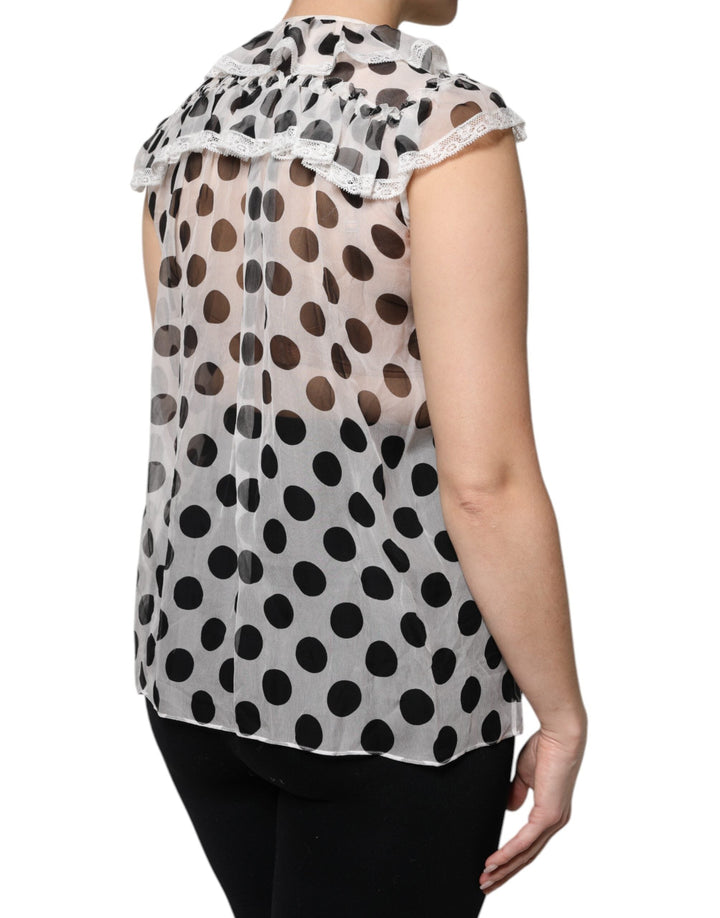 Dolce &amp; Gabbana Blouses - Women’s White Black Polka Dot Cotton Sleeveless Top