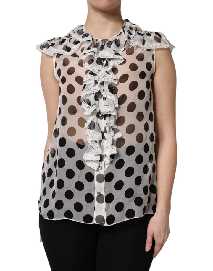 Dolce &amp; Gabbana Blouses - Women’s White Black Polka Dot Cotton Sleeveless Top